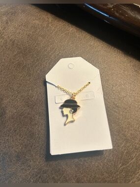 Gold Silhouette Lady Necklace with Black Enamel Hat